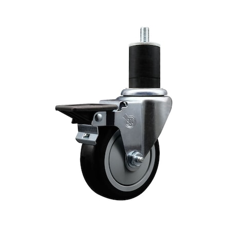 Service Caster 4'' Black Poly Swivel 1-3/4'' Expanding Stem Caster with Brake SCC-EX20S414-PPUB-BLK-PLB-134